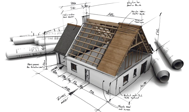 Illustration d’une maison et de plans de toiture